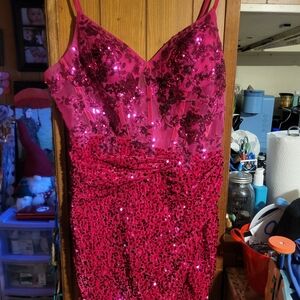 Sequin Backless Bodycon Dress in Hot Pink